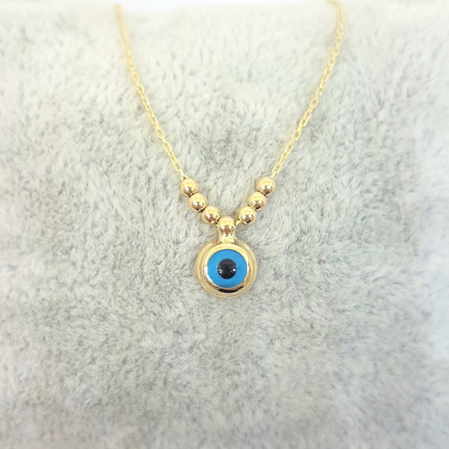 14K Real Solid Gold Lucky Evil Eye with Three Balls Blue Eyes Pendant Necklace for Women Turkish birthday gift