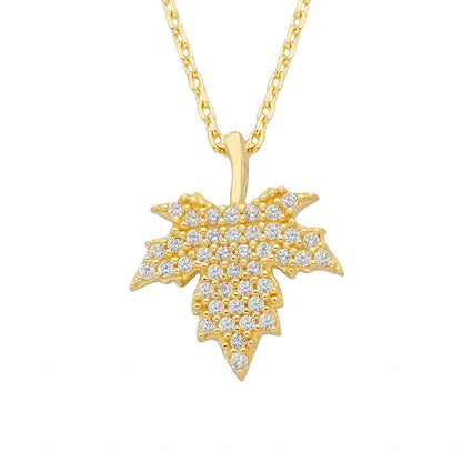 14K Real Solid Gold Maple Leaf Pendant Necklace for Women | Cute Necklaces | Autumn Jewelry