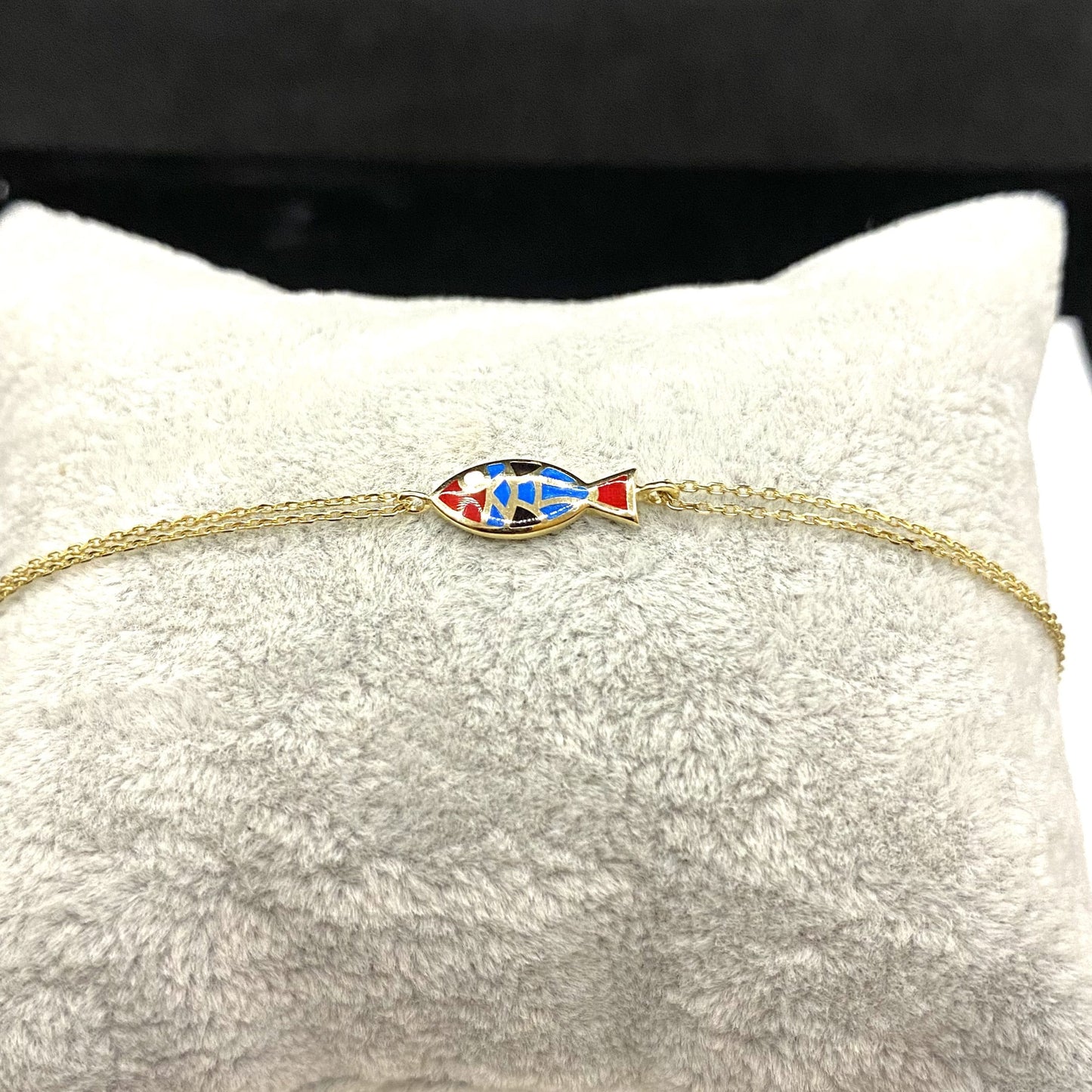 14K Real Solid Gold Multicolored Fish Bracelet for Women , Fish Jewelry ,Ocean Life , Fish Charm Bracelet , Birthday Gift for her