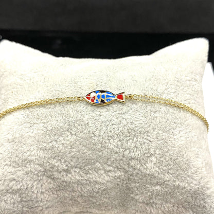 14K Real Solid Gold Multicolored Fish Bracelet for Women , Fish Jewelry ,Ocean Life , Fish Charm Bracelet , Birthday Gift for her