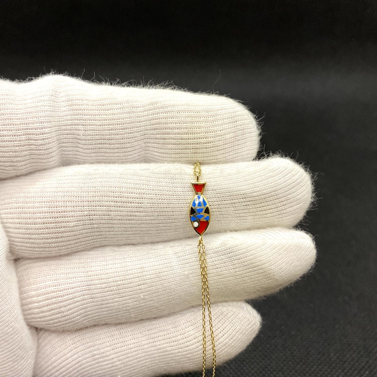 14K Real Solid Gold Multicolored Fish Bracelet for Women , Fish Jewelry ,Ocean Life , Fish Charm Bracelet , Christmas Gift