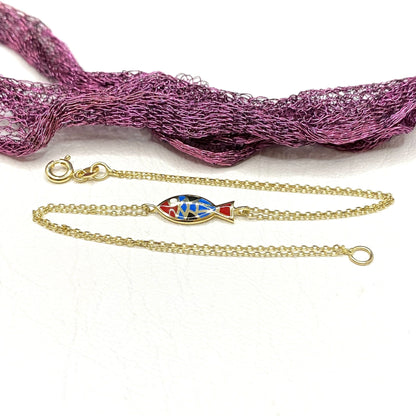 14K Real Solid Gold Multicolored Fish Bracelet for Women , Fish Jewelry ,Ocean Life , Fish Charm Bracelet , Gift for her ,Birthday Gift