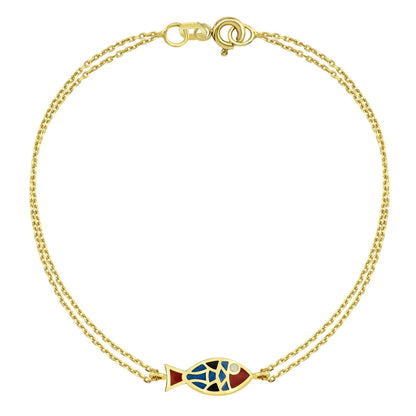 14K Real Solid Gold Multicolored Fish Bracelet for Women , Fish Jewelry ,Ocean Life , Fish Charm Bracelet , Gift for her ,Birthday Gifts (copy)