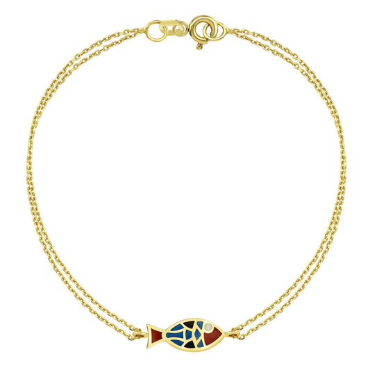 14K Real Solid Gold Multicolored Fish Bracelet for Women , Fish Jewelry ,Ocean Life , Fish Charm Bracelet , Gift for her ,Birthday Gifts (copy)