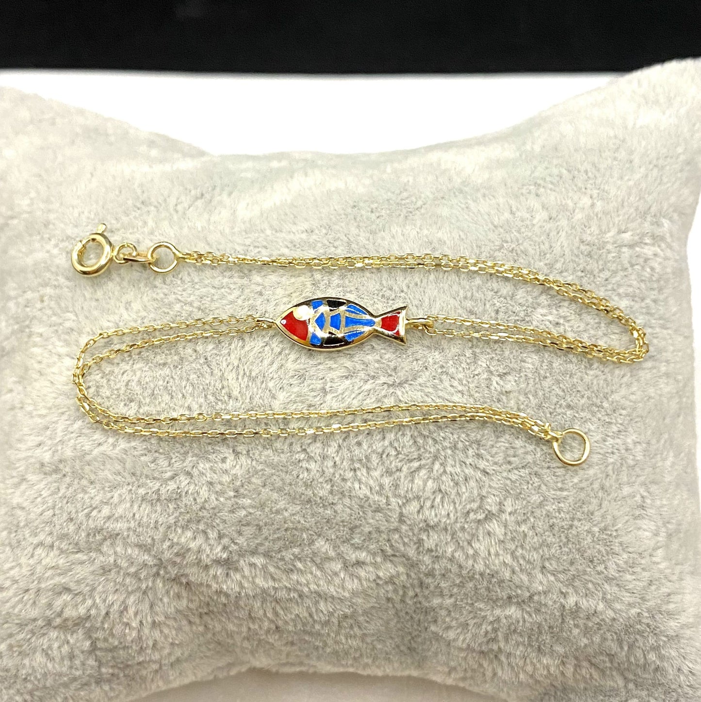 14K Real Solid Gold Multicolored Fish Bracelet for Women