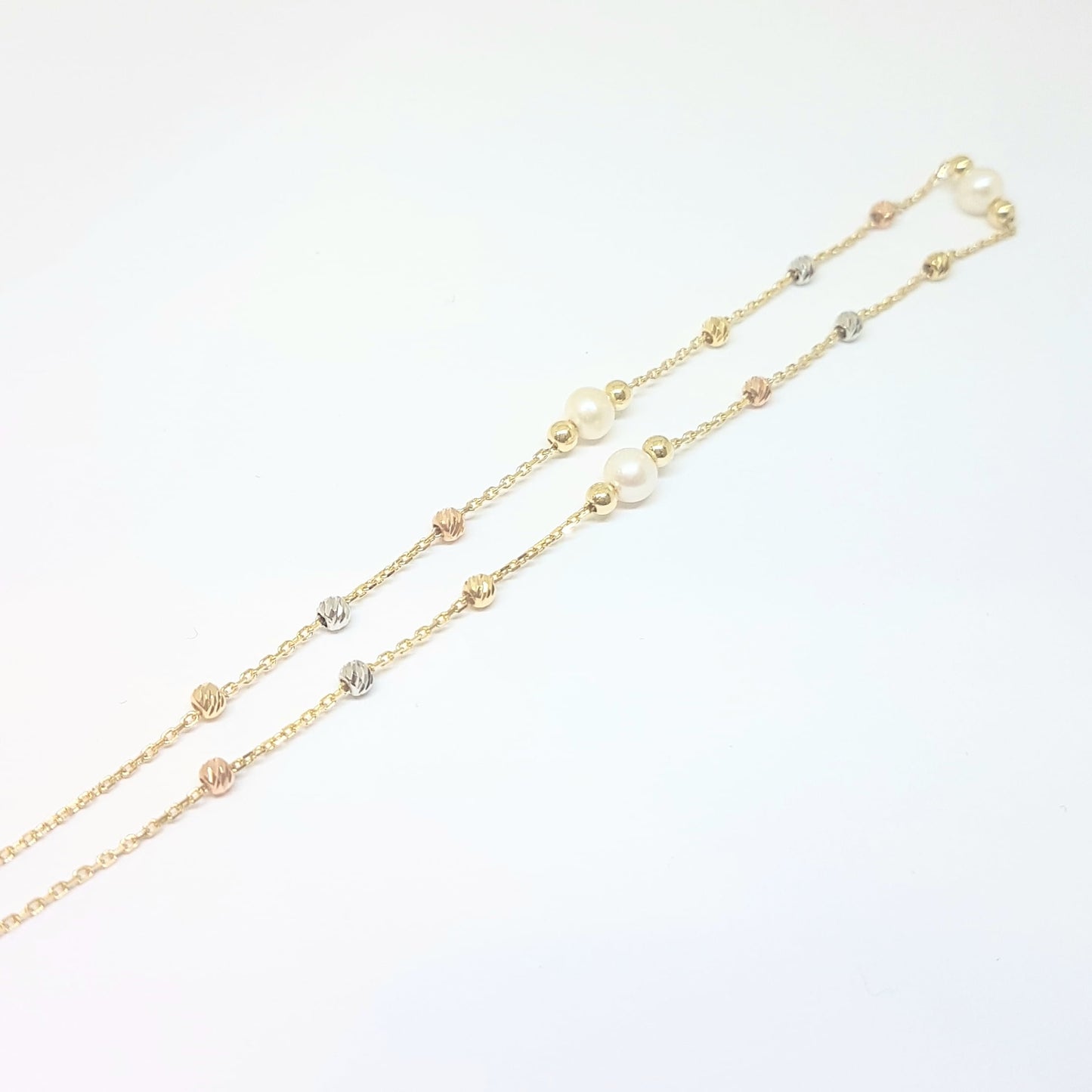 14K Real Solid Gold Necklace Beaded Pearls and Italian Balls Design for Women