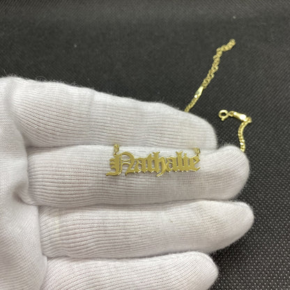 14K Real Solid Gold Old English Name Necklace , Custom Name Necklace ,Personalized Nameplate Jewelry ,Christmas Birthday Gifts ,Gourmet Chain