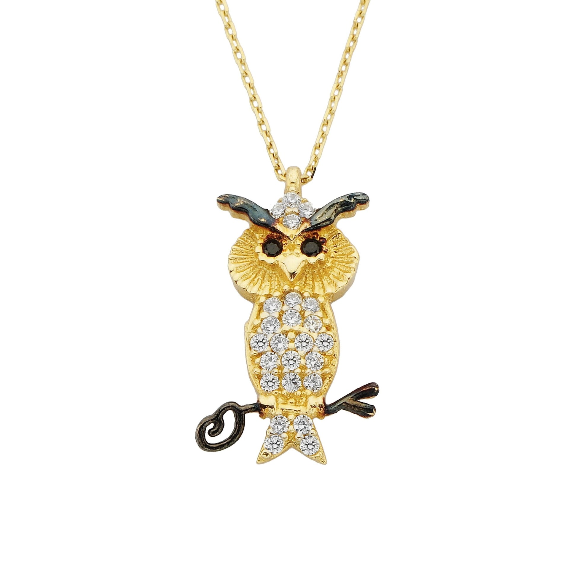 14K Real Solid Gold Owl Pendant Necklace Decorated with Cubic Zirconia Stones for Women Charm Dainty Birthday Christmas Mother's Day Gift Animal jewelry