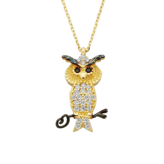 14K Real Solid Gold Owl Pendant Necklace Decorated with Cubic Zirconia Stones for Women Charm Dainty Birthday Christmas Mother's Day Gift Animal jewelry