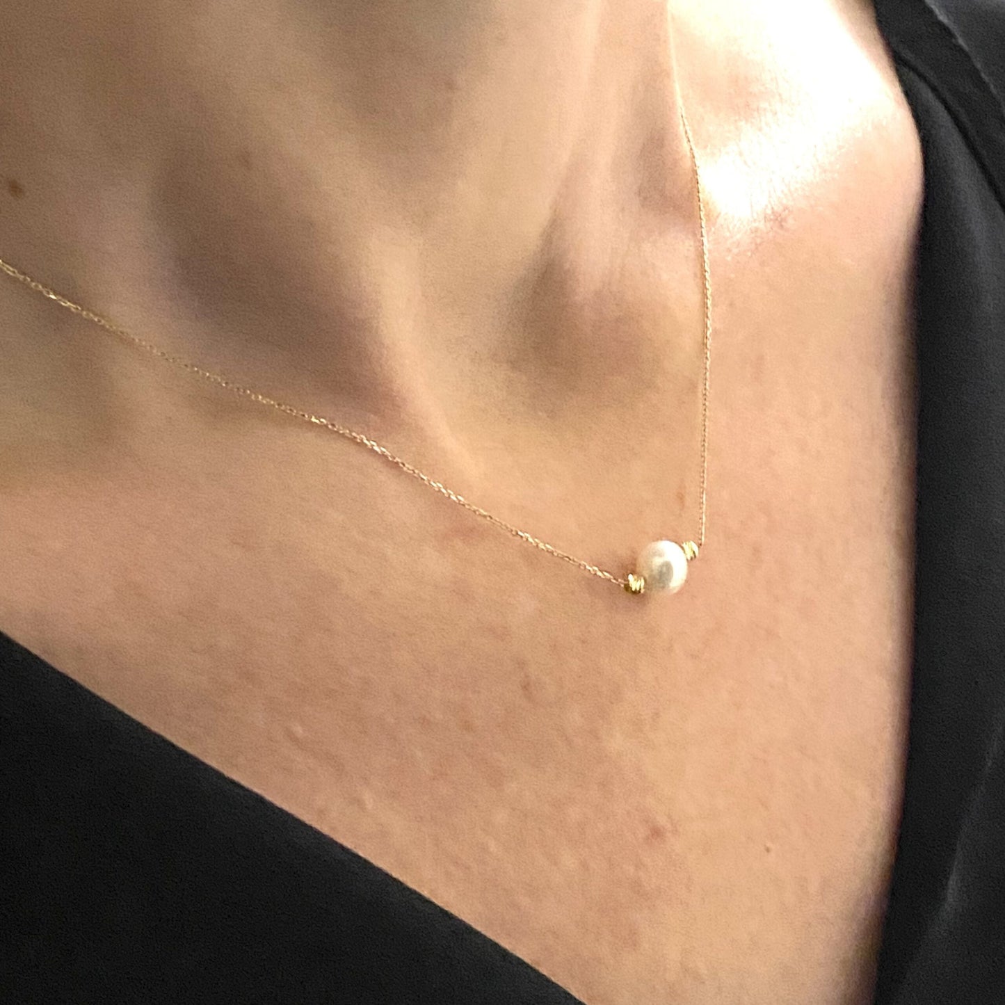 14K Real Solid Gold Pearl Necklace , Freshwater Pearl Necklace for Women , Dainty Pearl Necklace , Pearl Chain Necklace , Pearl Gift