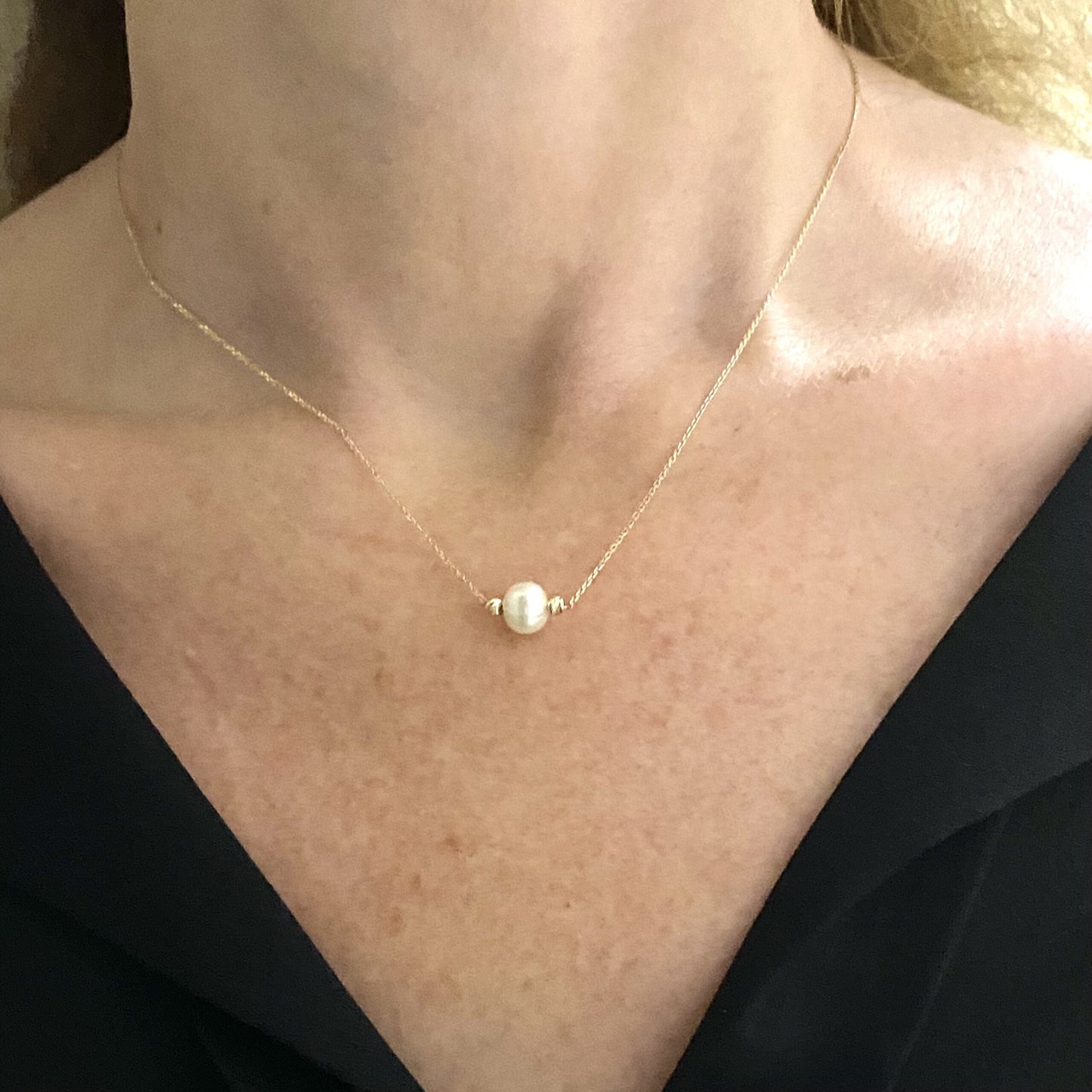 14K Real Solid Gold Pearl Necklace , Freshwater Pearl Necklace for Women , Dainty Pearl Necklace , Pearl Chain Necklace , Pearl Jewelry Gift