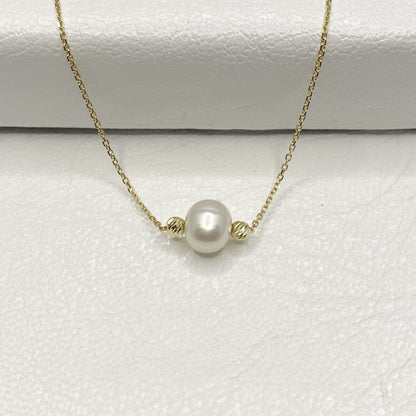 14K Real Solid Gold Pearl Necklace , Freshwater Pearl Necklace for Women , Dainty Pearl Necklace , Pearl Chain Pendant , Pearl Jewelry Gift