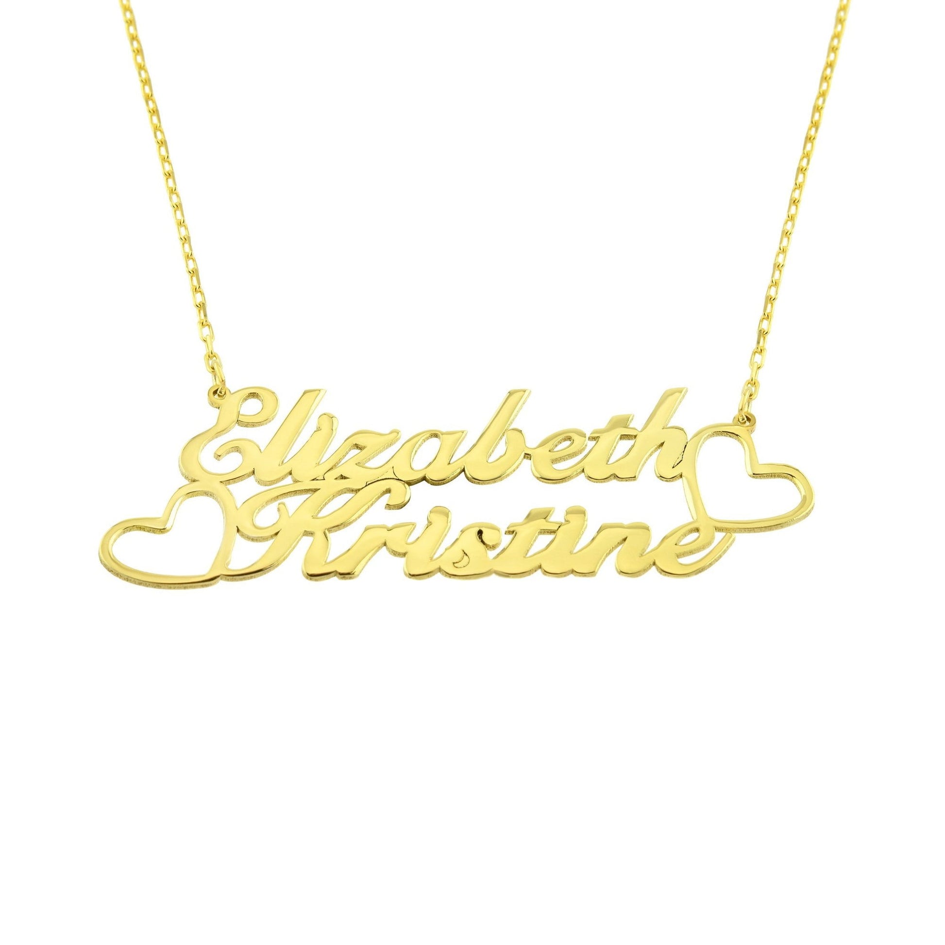 14K Real Solid Gold Personalized Two Names Necklace for Women , Gold Double Names Necklace , Family Gift,Custom Gifts , Nameplate Jewelry