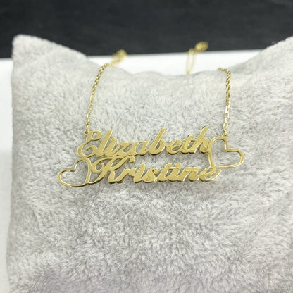 14K Real Solid Gold Personalized Two Names Necklace for Women , Gold Double Names Necklace , Family Gift , Custom Gifts ,Name plate Jewelry