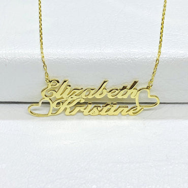14K Real Solid Gold Personalized Two Names Necklace for Women , Gold Double Names Necklace , Family Gift ,Custom Gifts , Nameplate Jewelry