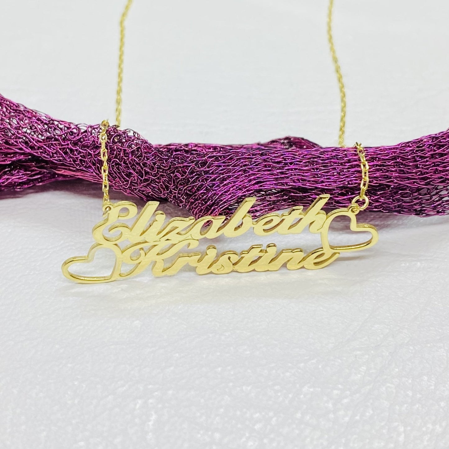 14K Real Solid Gold Personalized Two Names Necklace for Women , Gold Double Names Necklace , Family Gift , Custom Gifts ,Nameplate Jewelry