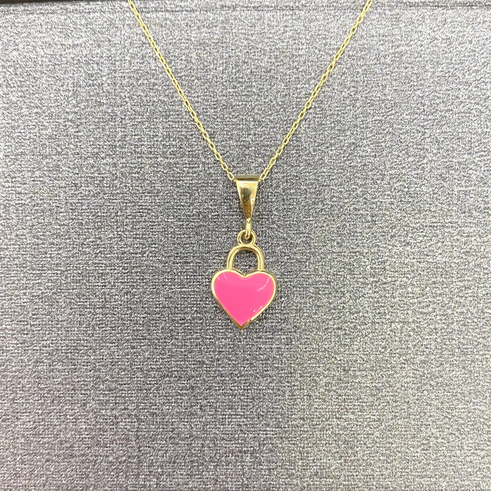 14K Real Solid Gold Pink Heart Necklace for Women , Gold Heart Pendant , Dainty Charm Pink Heart ,Birthday Gifts, Christmas Gift for her