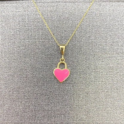 14K Real Solid Gold Pink Heart Necklace for Women , Gold Heart Pendant , Dainty Charm Pink Heart ,Birthday Gifts, Christmas Gift for her