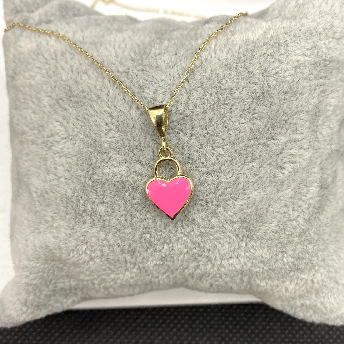 14K Real Solid Gold Pink Heart Necklace for Women , Gold Heart Pendant , Dainty Charm Pink Heart, Birthday Gifts, Christmas Gift for her