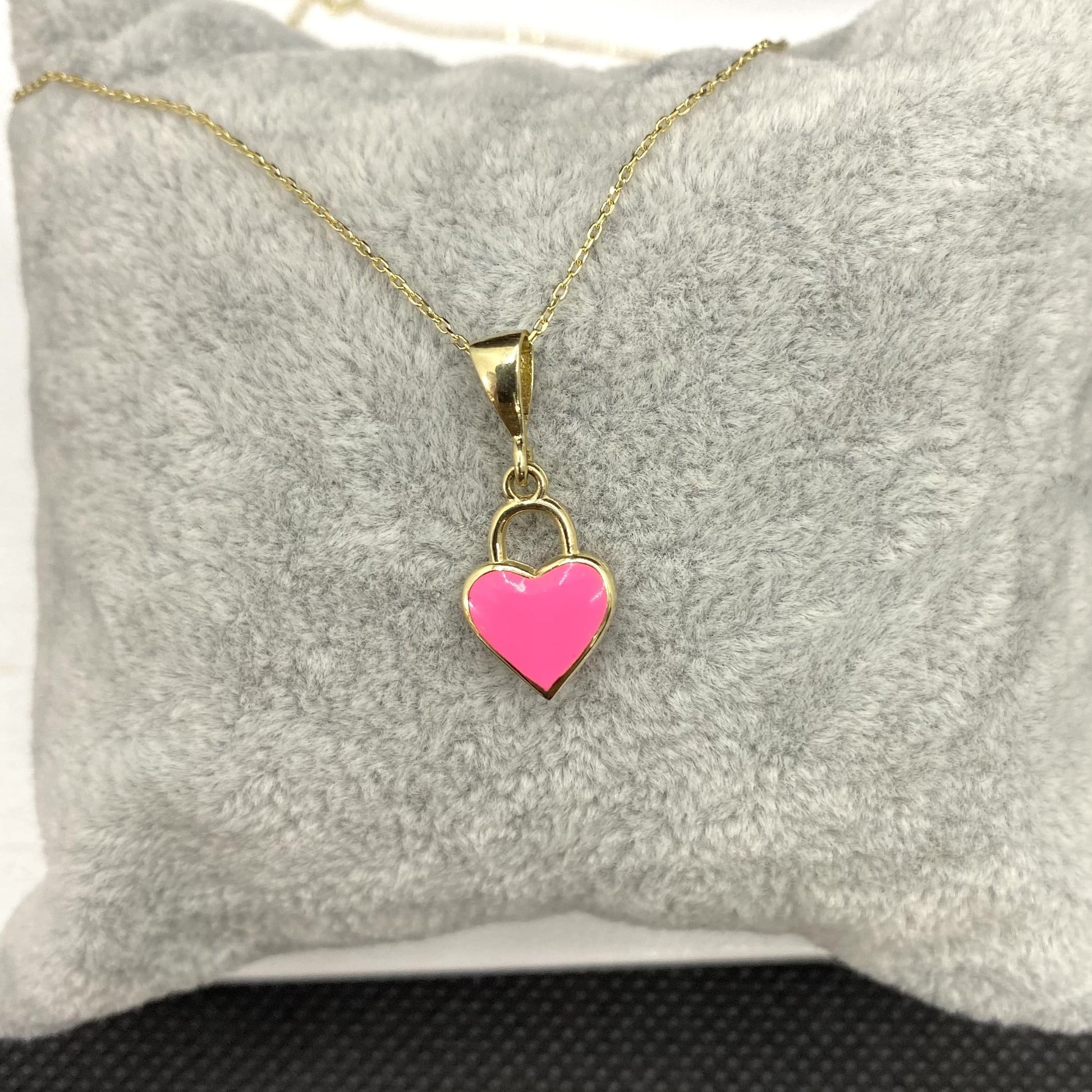 14K Real Solid Gold Pink Heart Necklace for Women , Gold Heart Pendant , Dainty Charm Pink Heart, Birthday Gifts, Christmas Gift for her