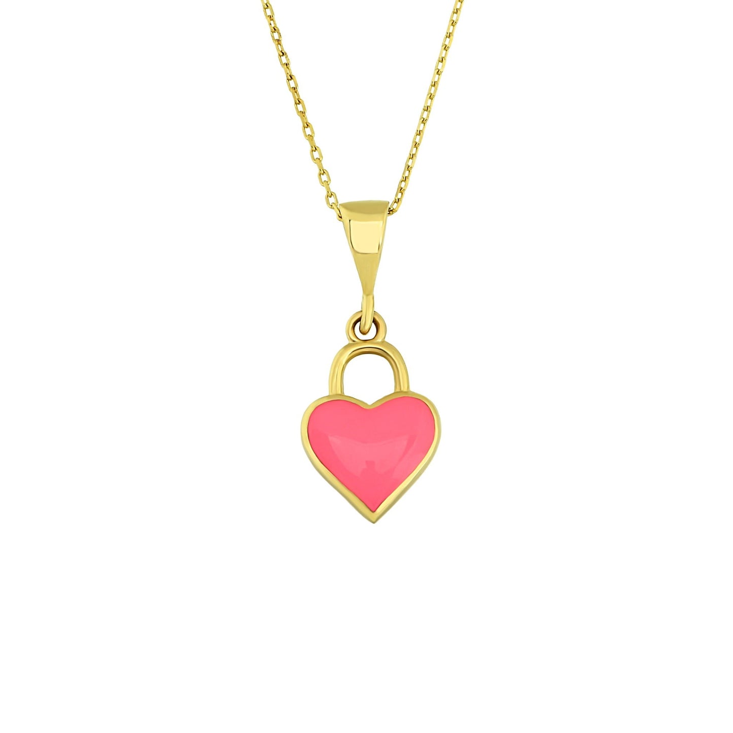 14K Real Solid Gold Pink Heart Necklace for Women , Gold Heart Pendant , Dainty Charm Pink Heart , Birthday Gifts ,Christmas Gift for her