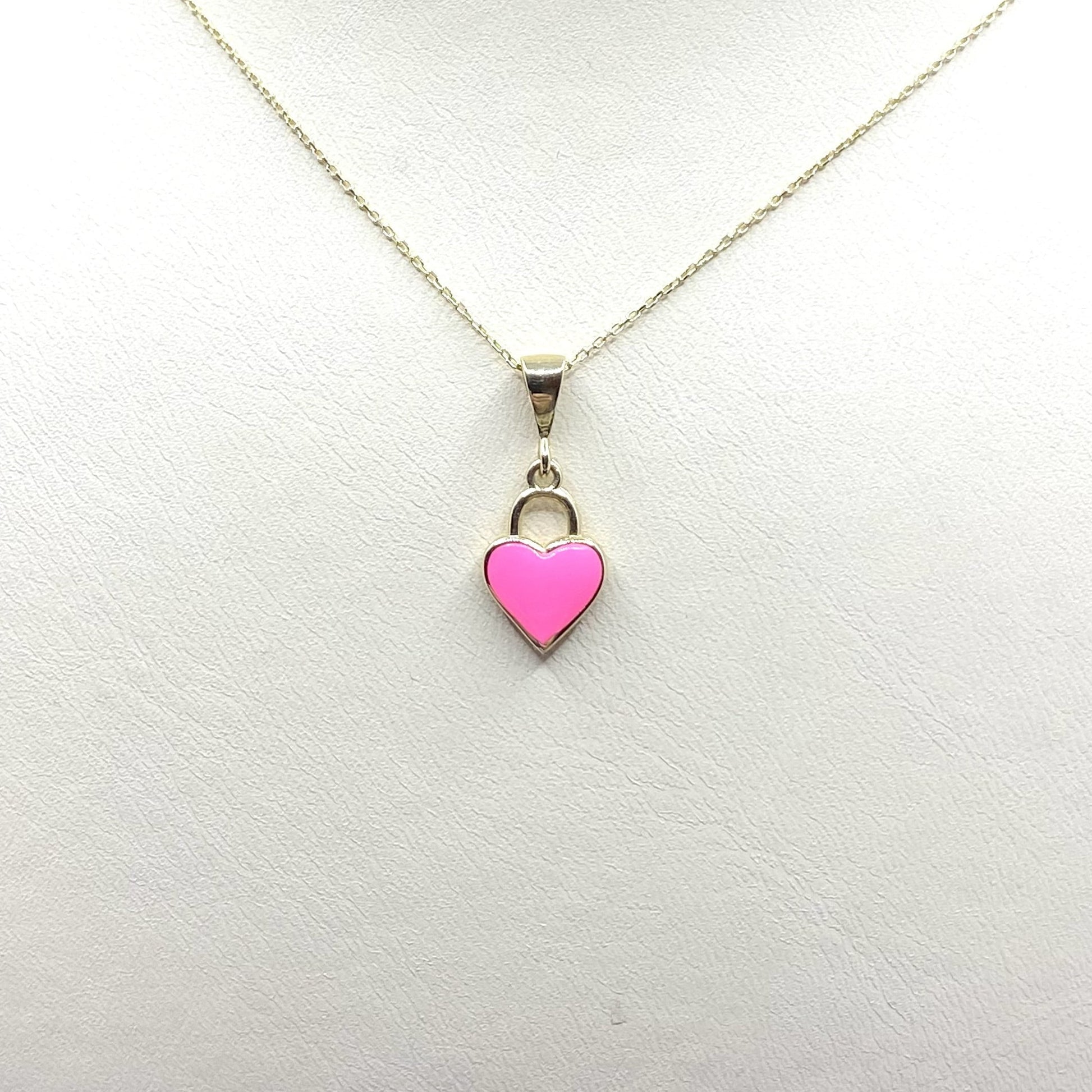 14K Real Solid Gold Pink Heart Necklace for Women , Gold Heart Pendant , Dainty Charm Pink Heart , Birthday Gifts, Christmas Gift