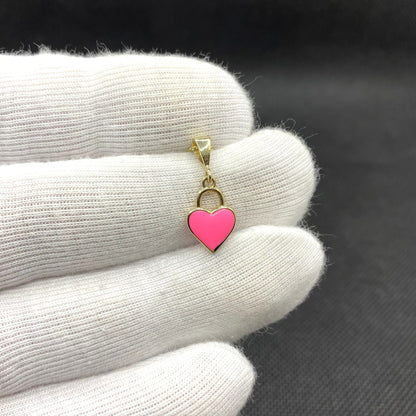14K Real Solid Gold Pink Heart Pendant for Women , Gold Heart Pendant , Dainty Charm Pink Heart , Birthday Gifts, Christmas Gift for her