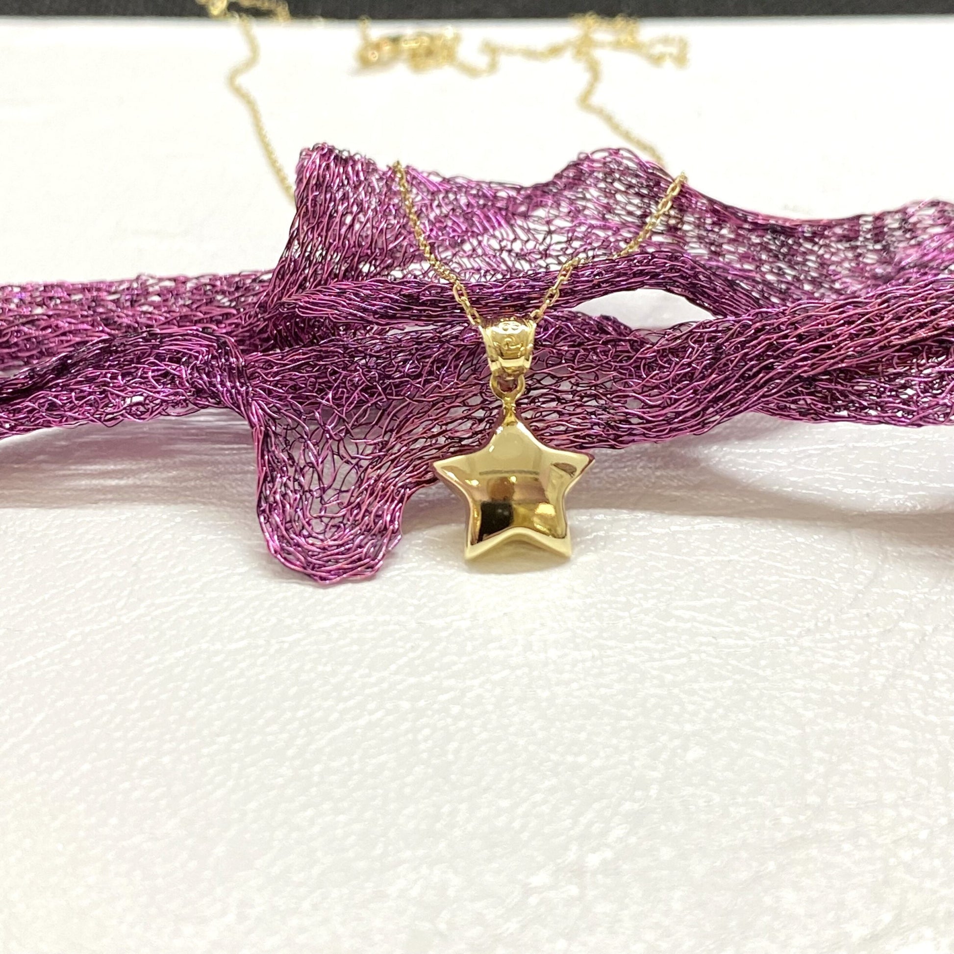 14K Real Solid Gold Puff Star Necklace for Women , Best Birthday Gift , Dainty Star Necklace , Star Jewelry ,Star Pendant ,Choker Necklace