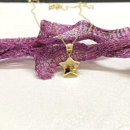 14K Real Solid Gold Puff Star Necklace for Women , Best Birthday Gift , Dainty Star Necklace , Star Jewelry ,Star Pendant ,Choker Necklace