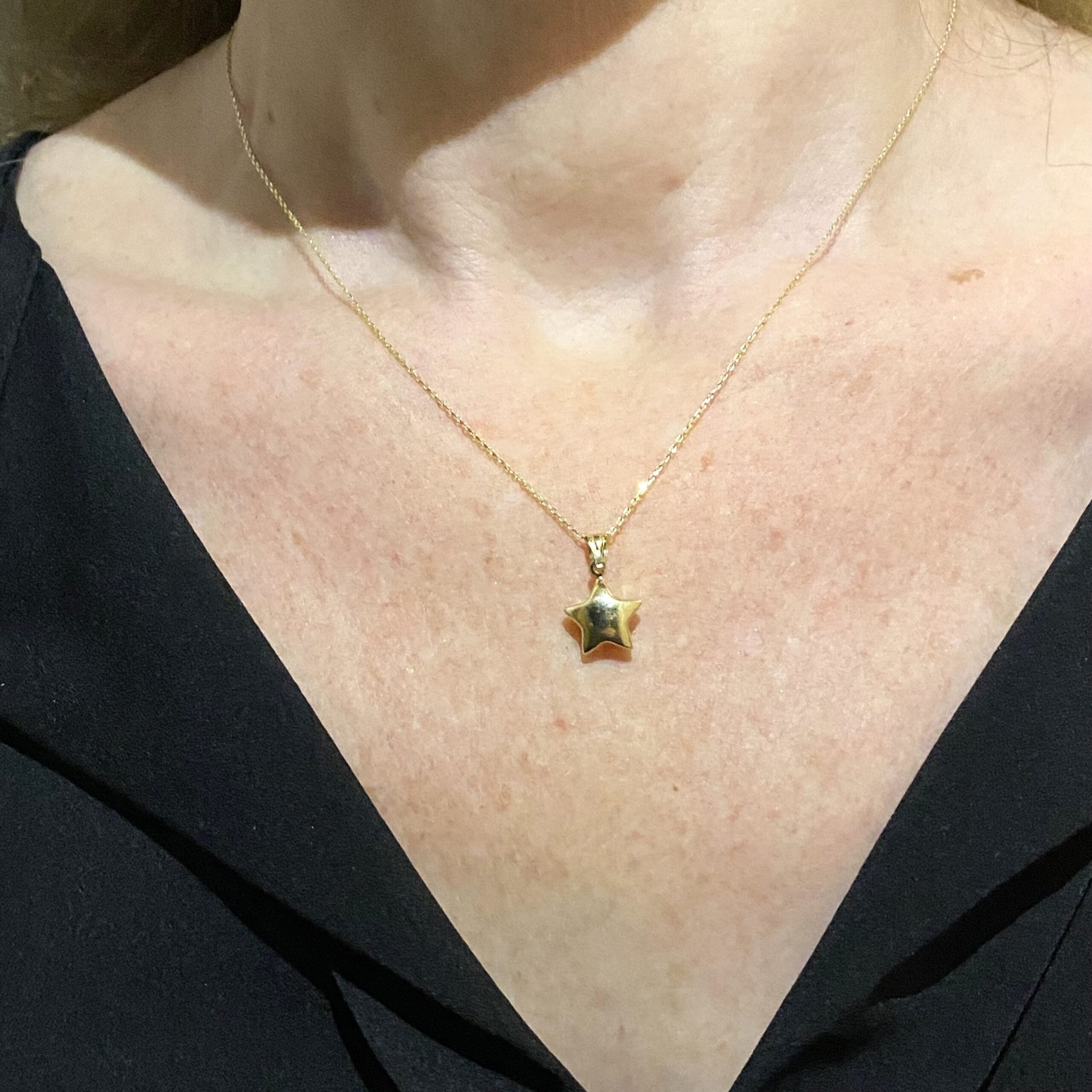 14K Real Solid Gold Puff Star Necklace for Women , Best Birthday Gift , Dainty Star Necklace , Star Jewelry , Star Pendant , Choker Necklace