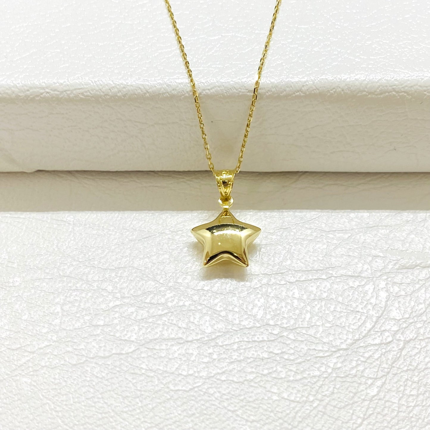 14K Real Solid Gold Puff Star Necklace for Women , Best Birthday Gift , Dainty Star Necklace , Star Jewelry , Star Pendant,Choker Necklace