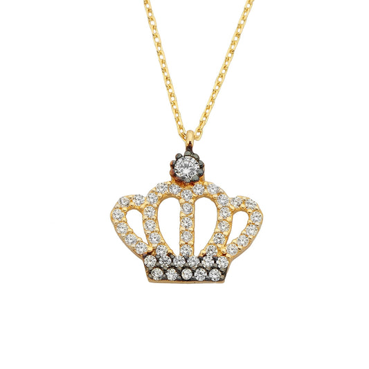 14K Real Solid Gold Queen and Crown Pendant Necklace for Women | the best way to say You are the Queen of My Heart Princess Birthday Christmas Chain Dainty Cute