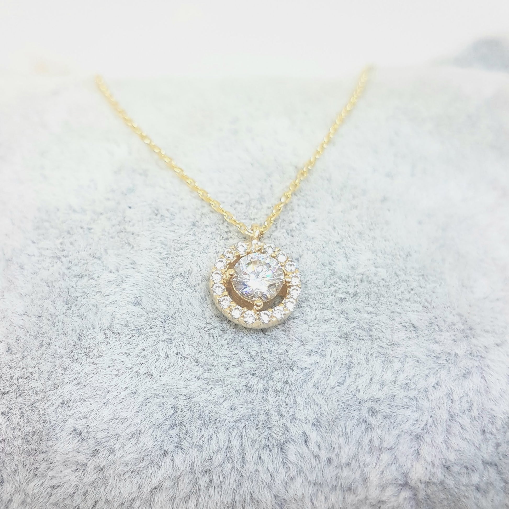 14K Real Solid Gold Round Circle with Halo Sun Shaped Decorated with Zirconia Stones Charm Cute Dainty Elegant Delicate Tiny Trendy Pendant Necklace Best Birthday Gift for Women Jewelry Girlfriend