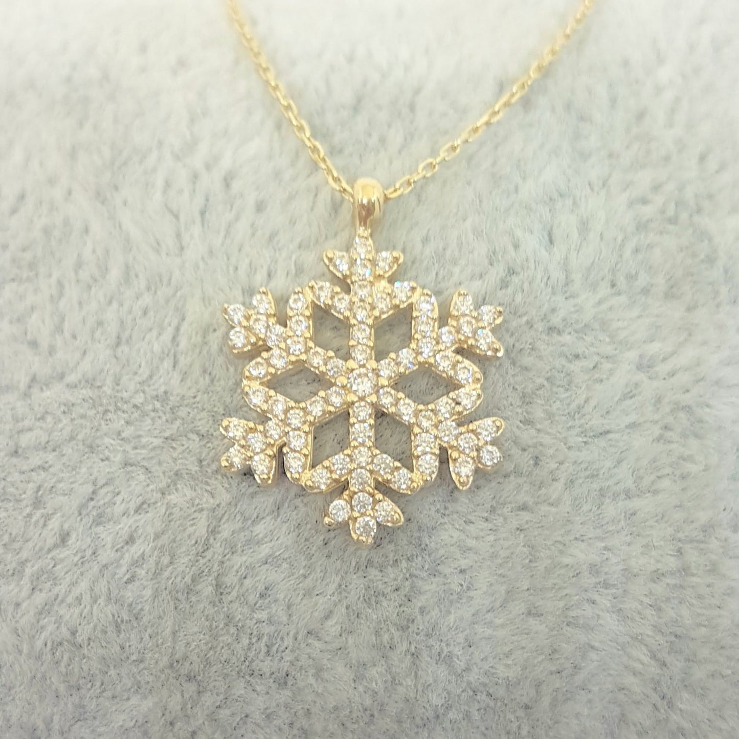 14K Real Solid Gold Snowflake Design with Zirconia Stones Cute Dainty Charm Elegant Delicate Trendy Pendant Necklace Best Birthday Gift for Women Jewelry Girlfriend Wife Mother