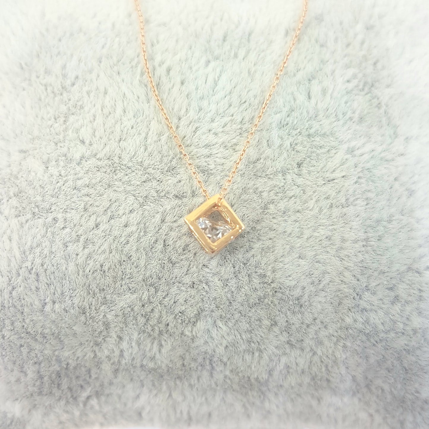 14K Real Solid Gold Square Cube Style Inside Zirconia Stone Tiny Cute Charm Dainty Delicate Trendy Pendant Necklace birthday gift for Women Jewelry girlfriend teengirls