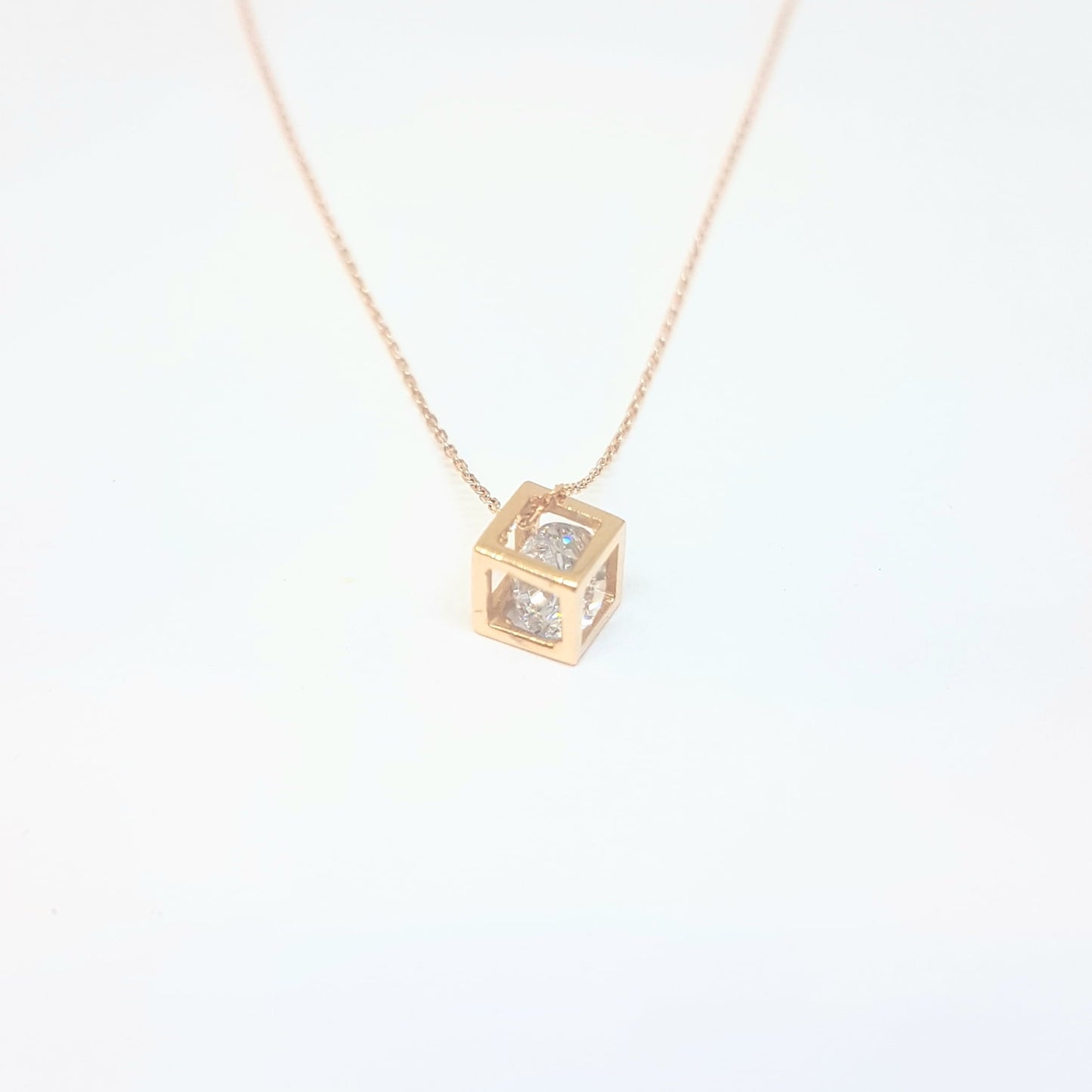 14K Real Solid Gold Square Cube Style Inside Zirconia Stone Tiny Cute Charm Dainty Delicate Trendy Pendant Necklace birthday gift for Women Jewelry girlfriend teengirls