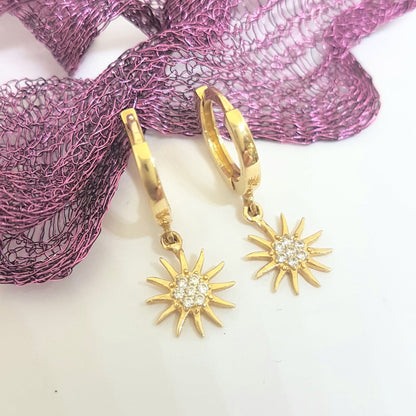 14K Real Solid Gold Sun Drop Dangle Earrings for Women