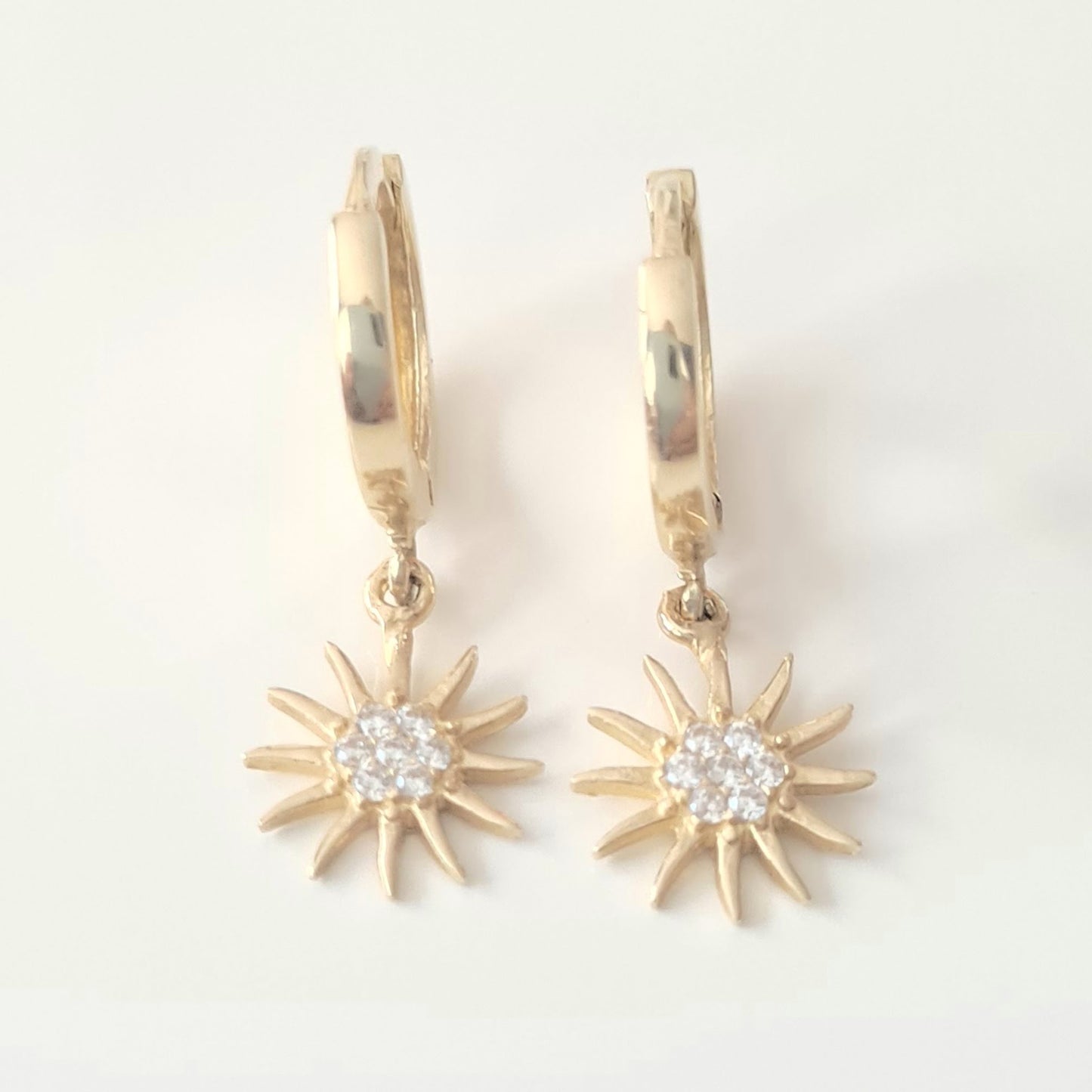 14K Real Solid Gold Sun Drop Dangle Earrings for Women