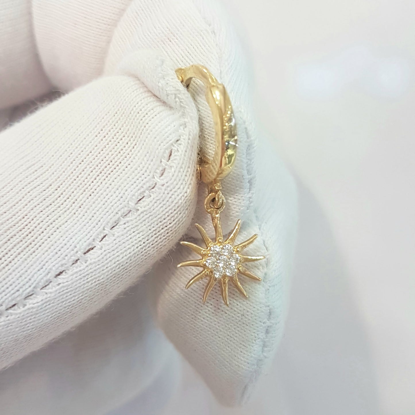 14K Real Solid Gold Sun Drop Dangle Earrings for Women