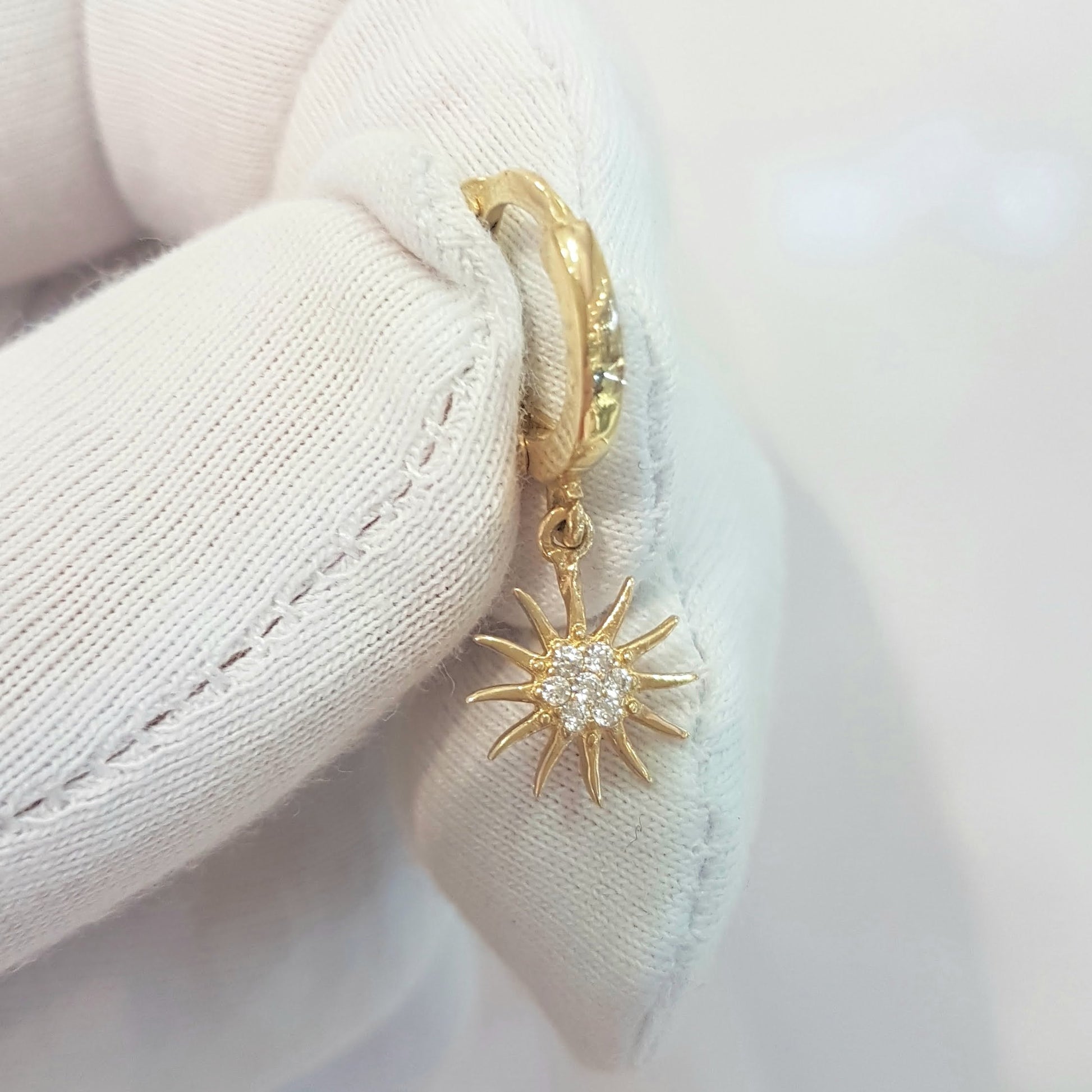 14K Real Solid Gold Sun Drop Dangle Earrings for Women