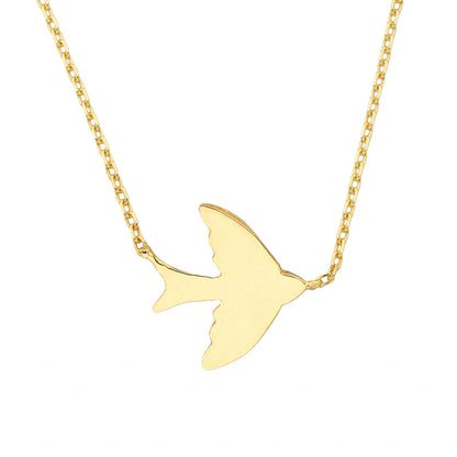 14K Real Solid Gold Swallow Dove Bird Design Cute Charm Dainty Delicate Trendy Sideways Pendant Necklace best birthday gift Women Jewelry girlfriend mother girl