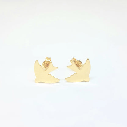 14K Real Solid Gold Swallow Stud Earrings for Women Best Birthday Gift Tiny Bird Animal Jewelry