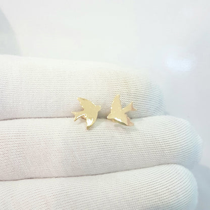 14K Real Solid Gold Swallow Stud Earrings for Women Best Birthday Gift Tiny Bird Animal Jewelry