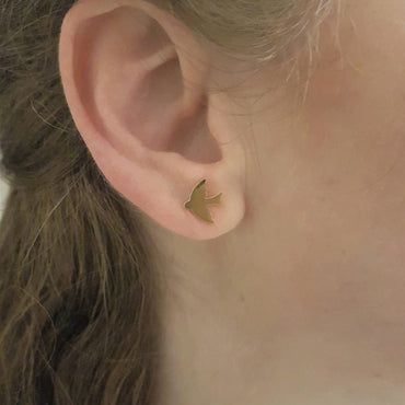 14K Real Solid Gold Swallow Stud Earrings for Women Best Birthday Gift Tiny Bird Animal Jewelry