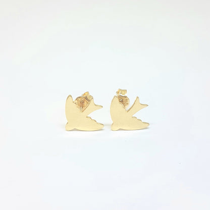 14K Real Solid Gold Swallow Stud Earrings for Women Best Birthday Gift Tiny Bird Animal Jewelry