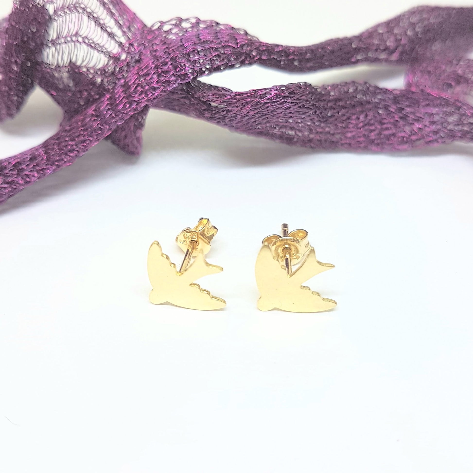 14K Real Solid Gold Swallow Stud Earrings for Women Best Birthday Gift Tiny Bird Animal Jewelry