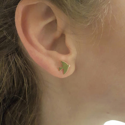 14K Real Solid Gold Swallow Stud Earrings for Women Best Birthday Gift Tiny Bird Animal Jewelry