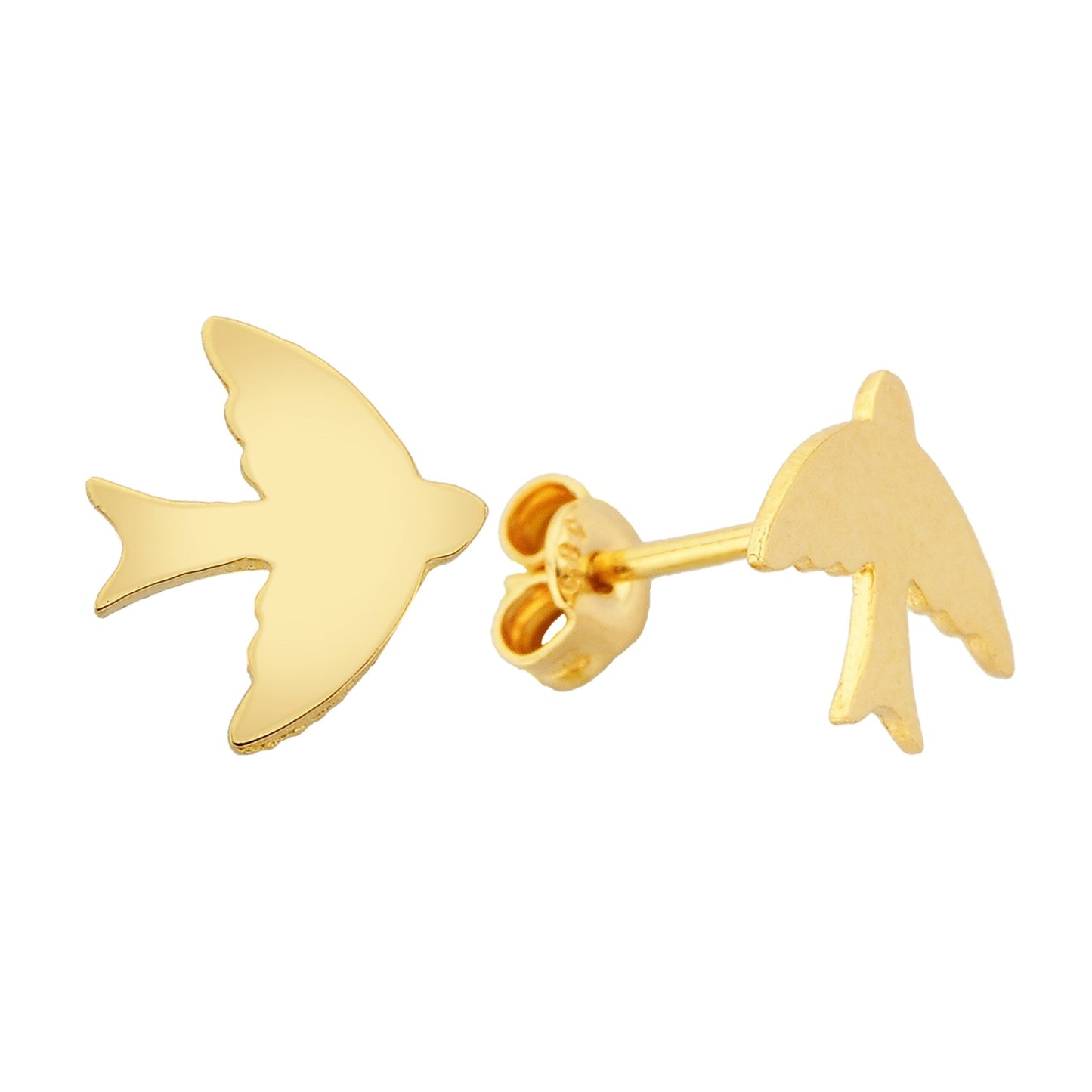 14K Real Solid Gold Swallow Stud Earrings for Women Bird Studs Jewelry Birthday gift Animal Sparrow Christmas xmas mother girl