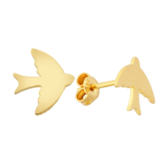 14K Real Solid Gold Swallow Stud Earrings for Women Bird Studs Jewelry Birthday gift Animal Sparrow Christmas xmas mother girl