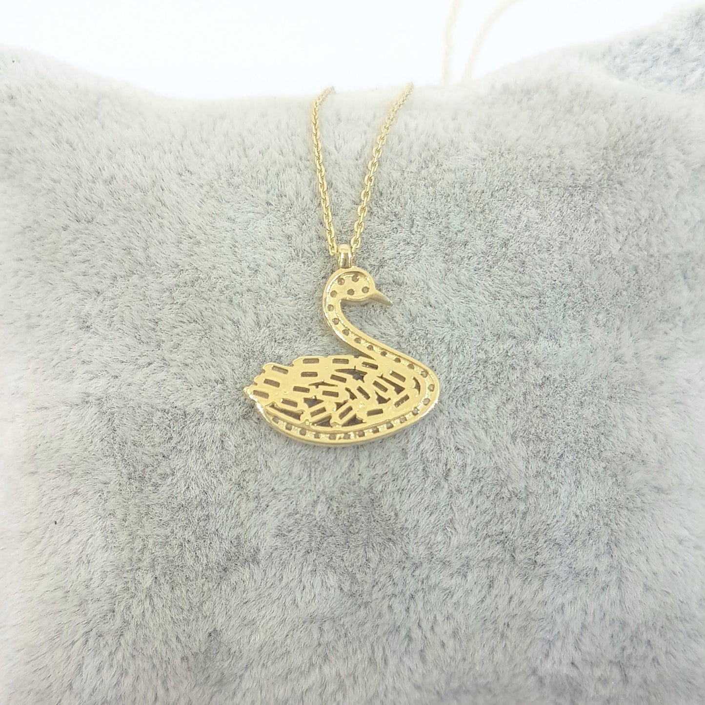 14K Real Solid Gold Swan Design with Baguette and Cubic Zirconia Stones Dainty Charm Pendant Necklace for Women